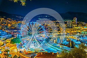 MONACO, MONACO, DECEMBER 29, 2017: Night view of Port Hercule in Monaco