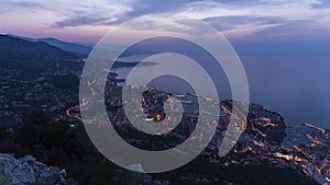 Monaco, Monaco, Timelapse - The principality of Monaco at sunrise as seen from the village of La Turbie in France