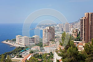 Monaco Montecarlo cityscape, principality aerial view