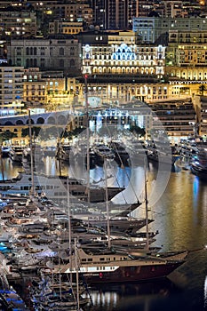 Monaco port at night