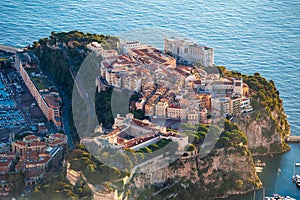 Monaco. Prince palace and old town on the rock in Monaco aerial view