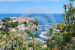 Monaco prince`s palace hill and Mediterranean sea view