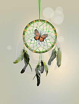 Monarch butterfly on dream catcher