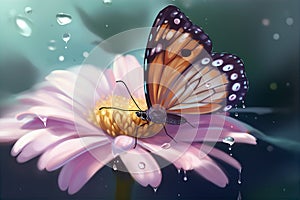 Monarch Butterfly Elegance on a Pink Flower - generative AI, AI generated