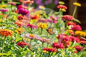 Monarch Butterfly Flying over Garden photo