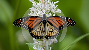 Monarch butterfly poised gracefully on a pure white background photo
