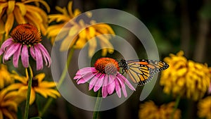 Monarch Butterfly on a Purple Echinacea Coneflower