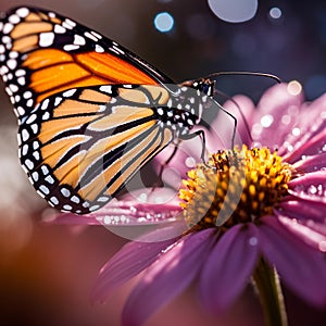 Monarch Butterfly Sipping Nectar on Blooming Flower