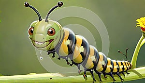 Monarch caterpillar prepupal smiling cartoon character