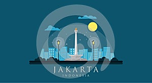 Monas Flat Vector Design Illustration. National Monument of Indonesia the Landmark of Jakarta City. Monumen Nasional Jakarta Tugu