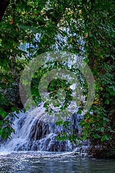 The Monasterio de Piedra park in Nuevalos, Spain, in a hundred-year-old forest full of magical waterfalls photo