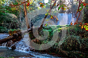 The Monasterio de Piedra park in Nuevalos, Spain, in a hundred-year-old forest full of magical waterfalls photo