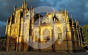 Monastery of Batalha, monument of Gothic style, view in sunset light, Batalha, Portugal