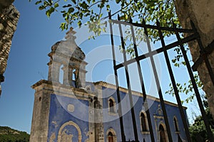 Monastery bell tower in greek village
