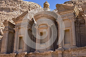 Monastery carved into the rock of the city of Petra