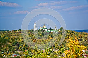 Monastery caves - view from the banks of Vorskla River in early autumn