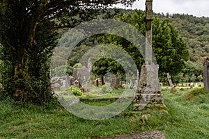 Monastery cemetery of Glendalough, Ireland. Famous ancient monastery in the wicklow mountains
