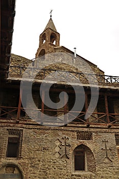 Monastery church in Georgia: desert, steppe, hills and rocks on border with Azerbaijan