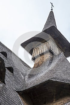Monastery complex in Barsana, Maramures, County Romania. Wooden roof