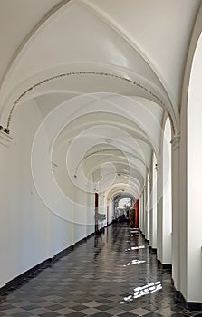 Monastery corridor, white with arches