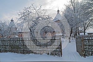 Monastery garden in winter. Suzdal, Russia