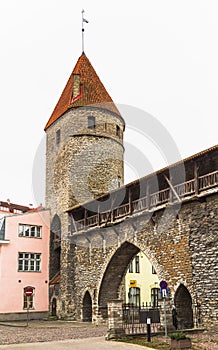 Monastery gate and tower of the medieval city wall of Tallinn