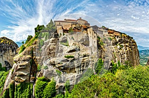 The Monastery of Great Meteoron. Monasteries on the top of rock in summer day