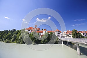 Monastery and Lech River in Fussen in Bavaria, Germany