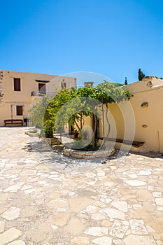 Monastery in Messara Valley at Crete island in Greece. Messara - is largest plain in Crete