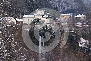 Monastery in the mountains winter Europe Montenegro