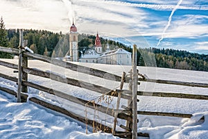 Monastery of Pietralba near Monte San Pietro, Nova Ponente, South Tyrol, Italy. The most important sanctuary of South Tyrol. Winte