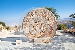 Monastery rolling stone door ,Mount Nebo, Jordan