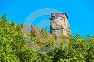 The Monastery of Rousanou on the cliff in Meteora