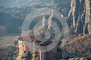 The Monastery of Rousanou or St. Barbara Monastery and the Monastery of St. Nicholas at Meteora. Meteora is one of the largest bu