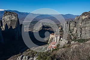 The Monastery of Rousanou or St. Barbara Monastery and the Monastery of St. Nicholas at Meteora. Meteora is one of the largest bu