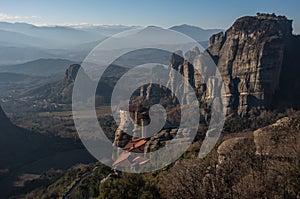 The Monastery of Rousanou or St. Barbara Monastery and the Monastery of St. Nicholas at Meteora. Meteora is one of the largest bu