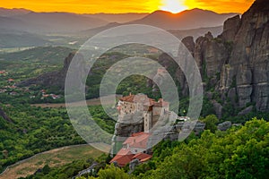 Monastery of Roussanou at sunset, Meteora monasteries, Greece