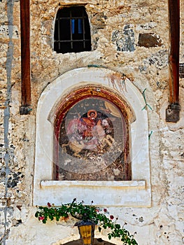 Monastery of Saint George, Ancient Icon Above Entrance, Peloponnese, Greece