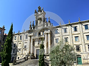 Monastery of San Martin Pinario, facade with blue sky. Santiago de Compostela, Spain. photo