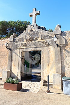 Monastery Santuari de Cura entrance gate on Puig de Randa, Majorca