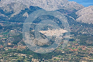 Monastery Santuari de la Mare de Deu del Puig near Pollenca on Mallorca aerial view in Spain photo
