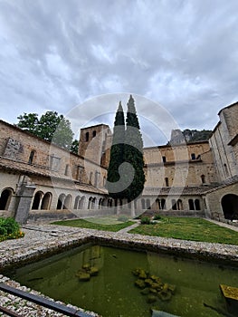 Monastery in Southern France. (Saint-Guilhem-le-DÃ©sert). Medieval Town photo
