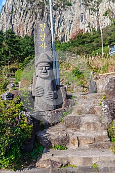 Monastery stone idol at Sanbanggulsa buddhist temple at Sanbangsan of Jeju island Korea