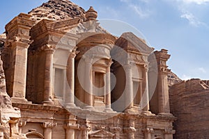 Monastery temple in Petra Jordan. Travel, vacation and tourism concept