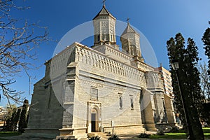 Monastery of the Three Hierarchs Trei Ierarhi Monastery - landmark attraction in Iasi, Romania.
