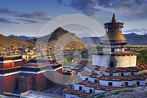 Monastery in Tibetan landscape