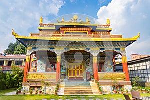 A monastery in UNESCO World heritage Boudhanath Stupa aka Bouddha in Kathmandu, Nepal