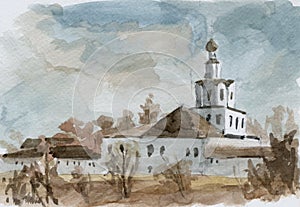 Monastery. Watercolor