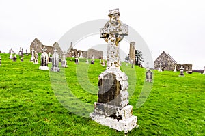 The monastic city of Clonmacnoise with the typical crosses, Ireland