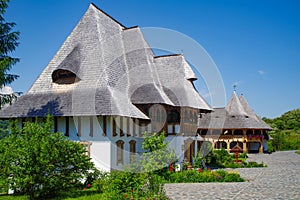 The monastic ensemble of Barsana Monastery. Maramures County, Romania, Europe.